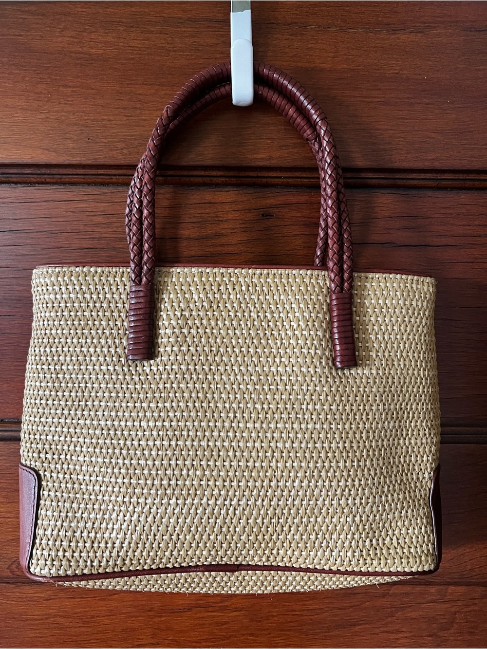 Vintage Etienne Aigner Cream Woven Mini Tote with Brown Braided Leather Handles